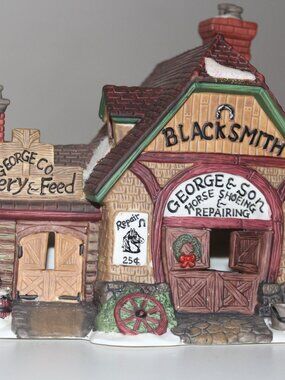 Vintage Heartland Valley Village Porcelain Blacksmith House Lighted Boxed
